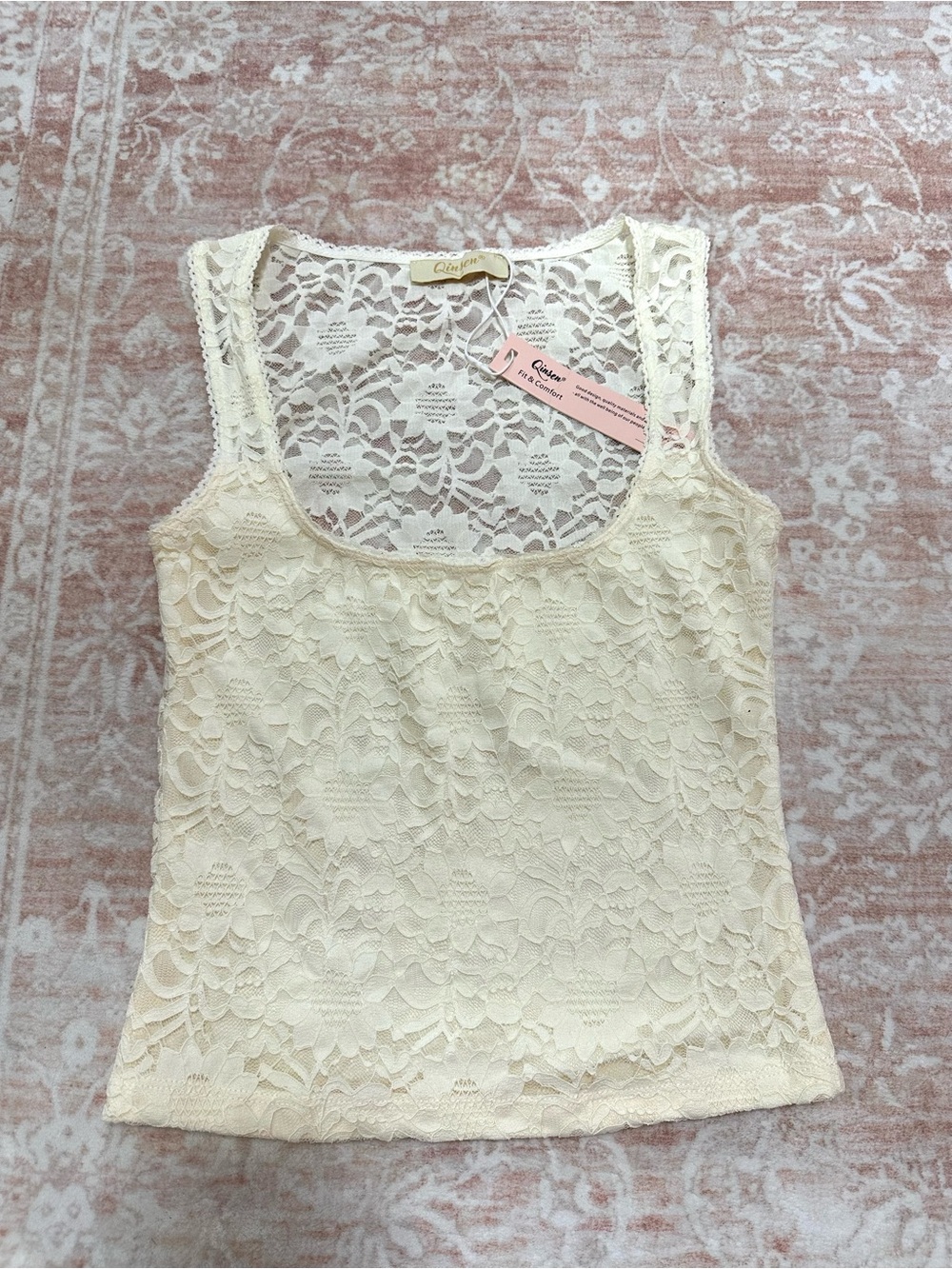 NWT 🤍 Y2K Cream Lace Square-Neck Tank Top - Picture 3 of 9